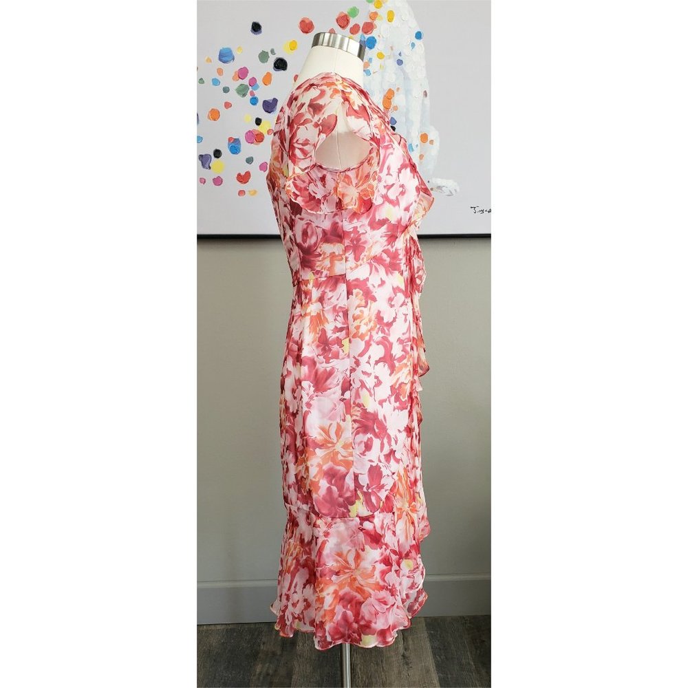 Carmen Marc Valvo Pink Floral Silk Ruffle Dress Size 4 - Picture 8 of 13